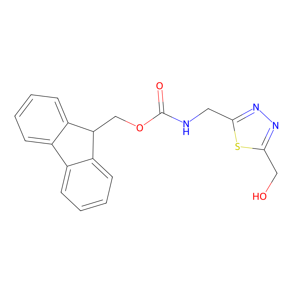 (9H-fluoren-9-yl)methyl N-{[5-(hydroxymethyl)-1,3,4-thiadiazol-2-yl]methyl}carbamate molecular structure, CAS 2764008-14-0