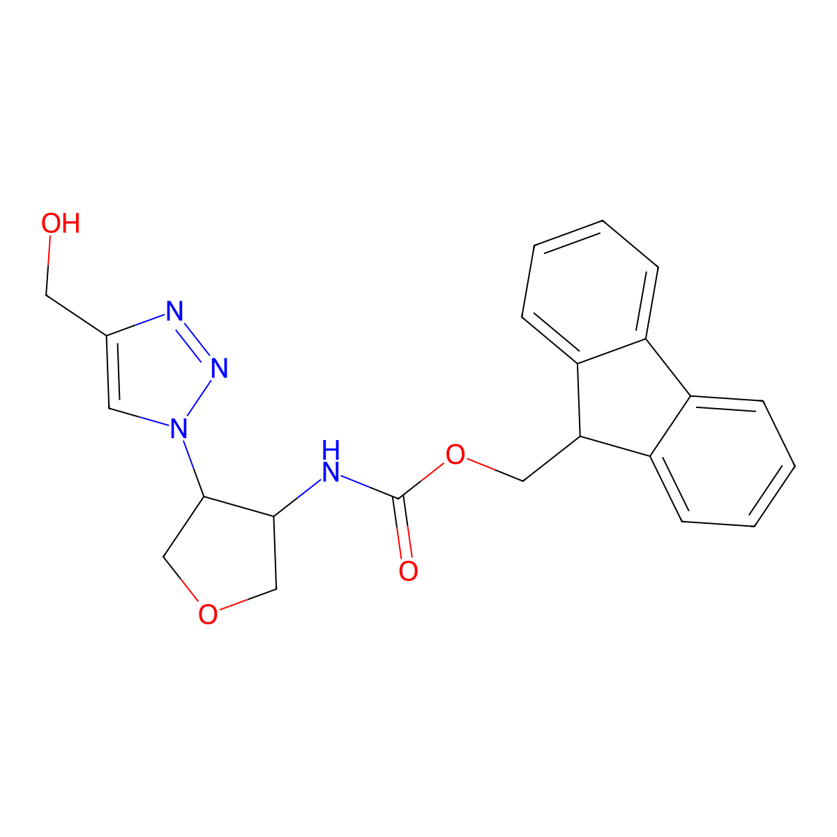 rac-(9H-fluoren-9-yl)methyl N-[(3R,4S)-4-[4-(hydroxymethyl)-1H-1,2,3-triazol-1-yl]oxolan-3-yl]carbamate molecular structure, CAS 2764008-16-2