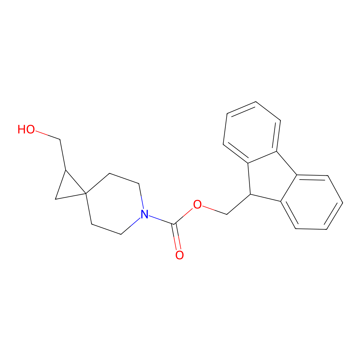 9H-fluoren-9-ylmethyl 1-(hydroxymethyl)-6-azaspiro[2.5]octane-6-carboxylate molecular structure, CAS 2764008-19-5
