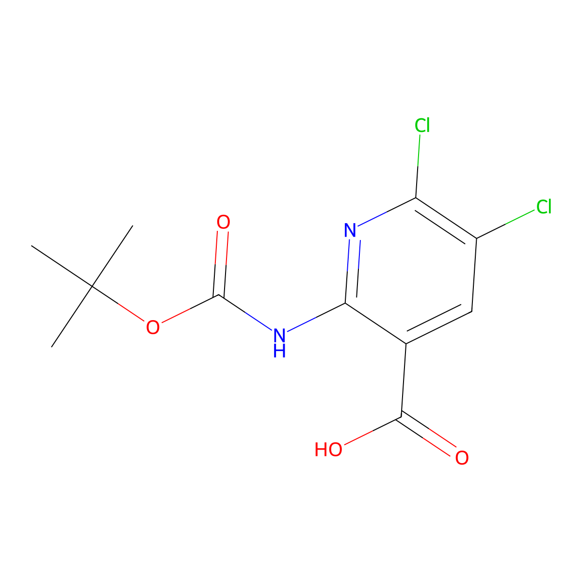 2-{[(Tert-butoxy)carbonyl]amino}-5,6-dichloropyridine-3-carboxylic acid molecular structure, CAS 2764008-21-9