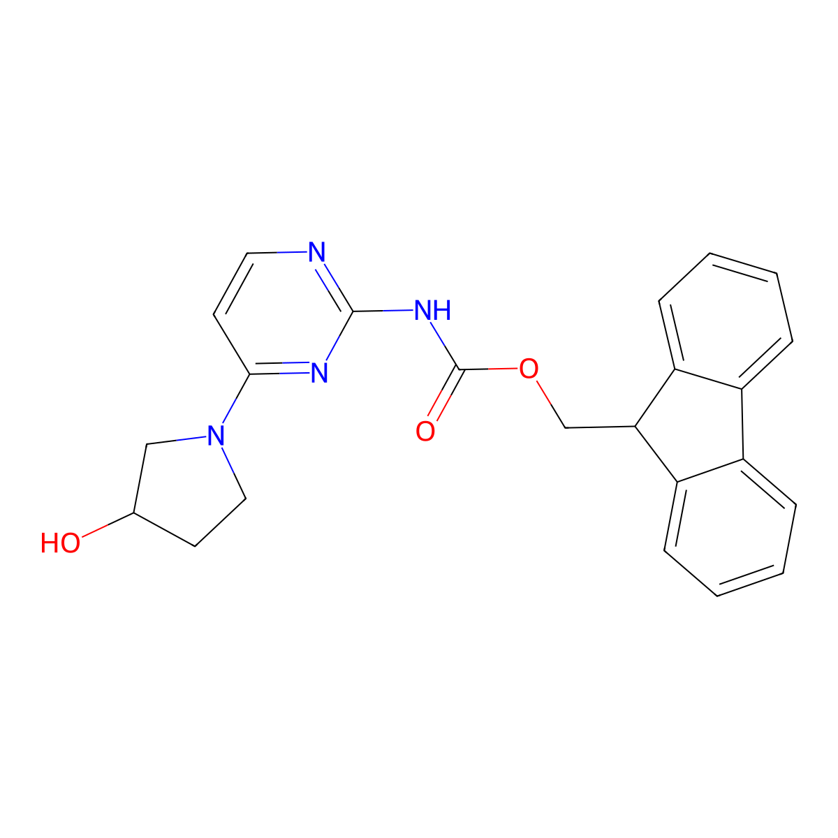 (9H-fluoren-9-yl)methyl N-[4-(3-hydroxypyrrolidin-1-yl)pyrimidin-2-yl]carbamate molecular structure, CAS 2764008-22-0