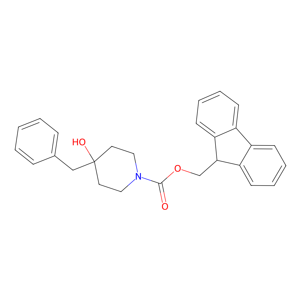 (9H-fluoren-9-yl)methyl 4-benzyl-4-hydroxypiperidine-1-carboxylate molecular structure, CAS 2764008-29-7