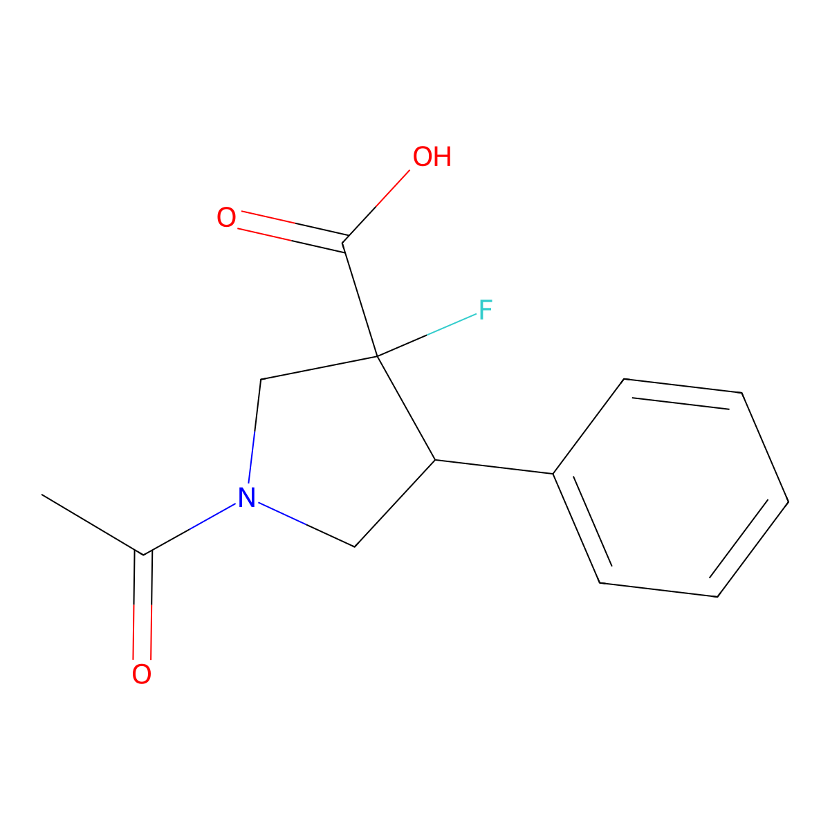 rac-(3R,4S)-1-acetyl-3-fluoro-4-phenylpyrrolidine-3-carboxylic acid molecular structure, CAS 2764008-34-4