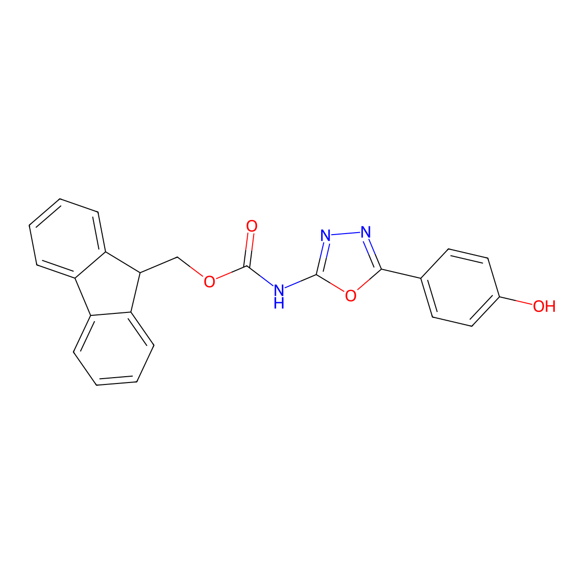(9H-fluoren-9-yl)methyl N-[5-(4-hydroxyphenyl)-1,3,4-oxadiazol-2-yl]carbamate molecular structure, CAS 2764008-51-5