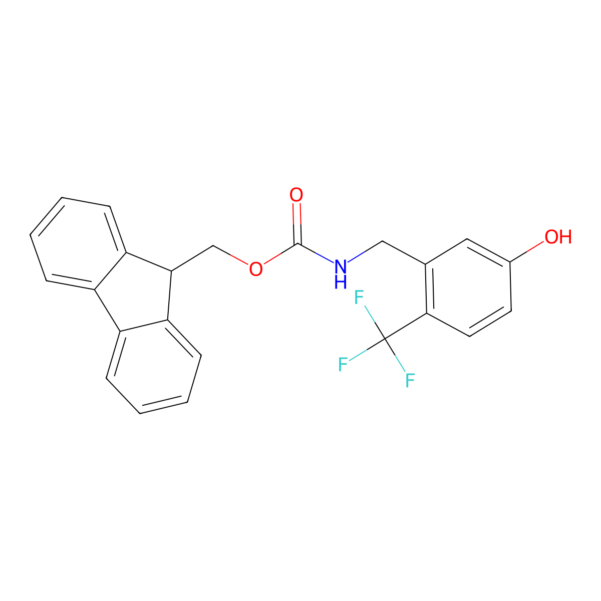 (9H-fluoren-9-yl)methyl N-{[5-hydroxy-2-(trifluoromethyl)phenyl]methyl}carbamate molecular structure, CAS 2764008-52-6