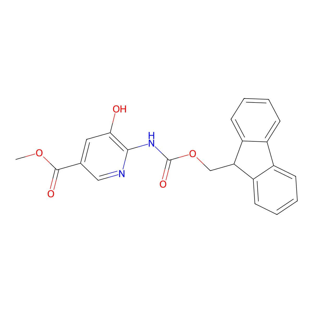 methyl 6-({[(9H-fluoren-9-yl)methoxy]carbonyl}amino)-5-hydroxypyridine-3-carboxylate molecular structure, CAS 2764008-77-5