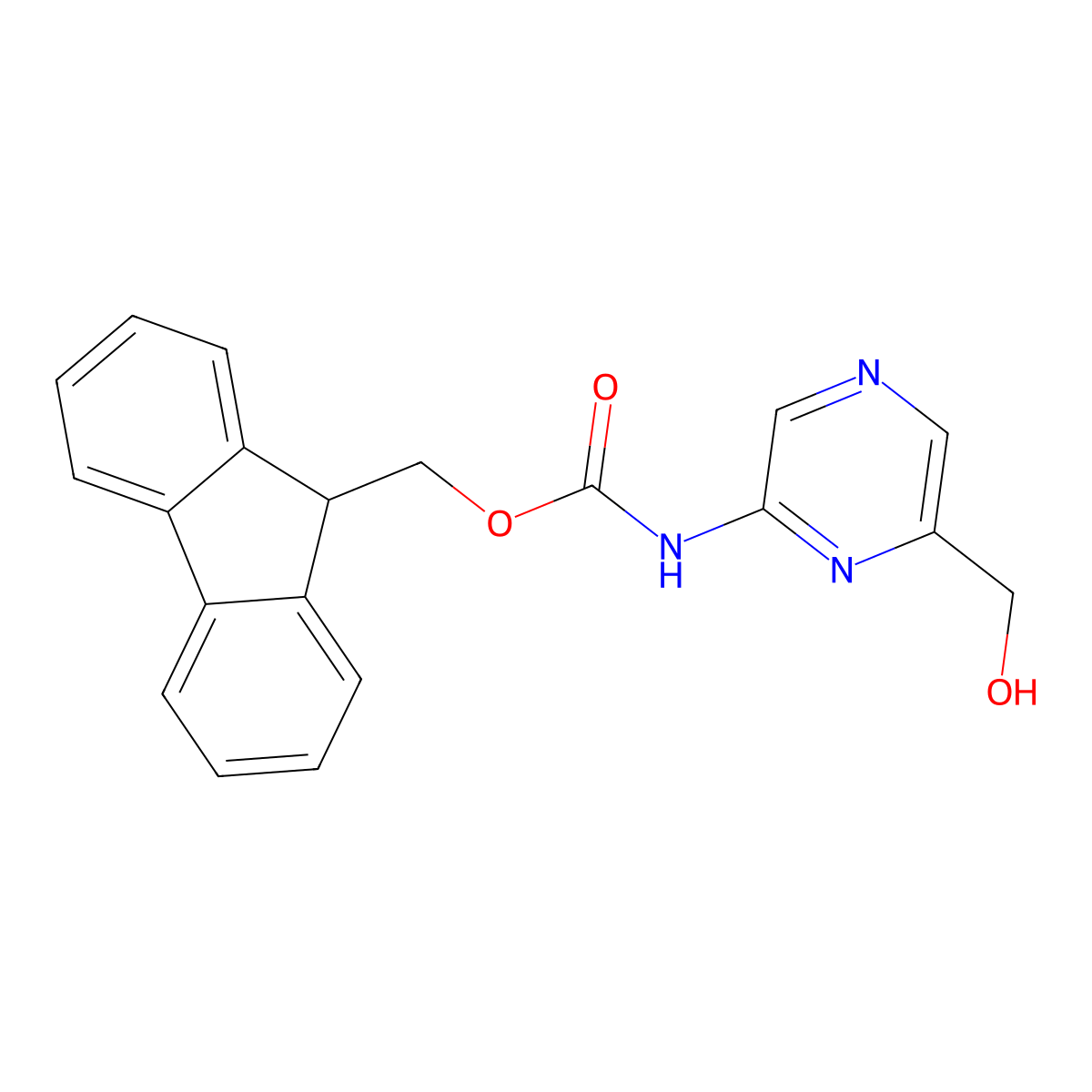 (9H-fluoren-9-yl)methyl N-[6-(hydroxymethyl)pyrazin-2-yl]carbamate molecular structure, CAS 2764008-84-4