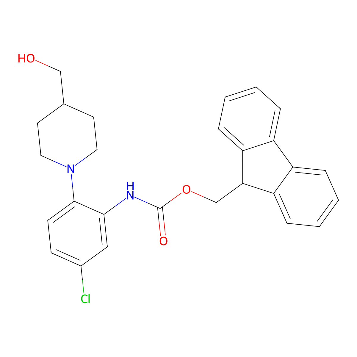 (9H-fluoren-9-yl)methyl N-{5-chloro-2-[4-(hydroxymethyl)piperidin-1-yl]phenyl}carbamate molecular structure, CAS 2764008-91-3