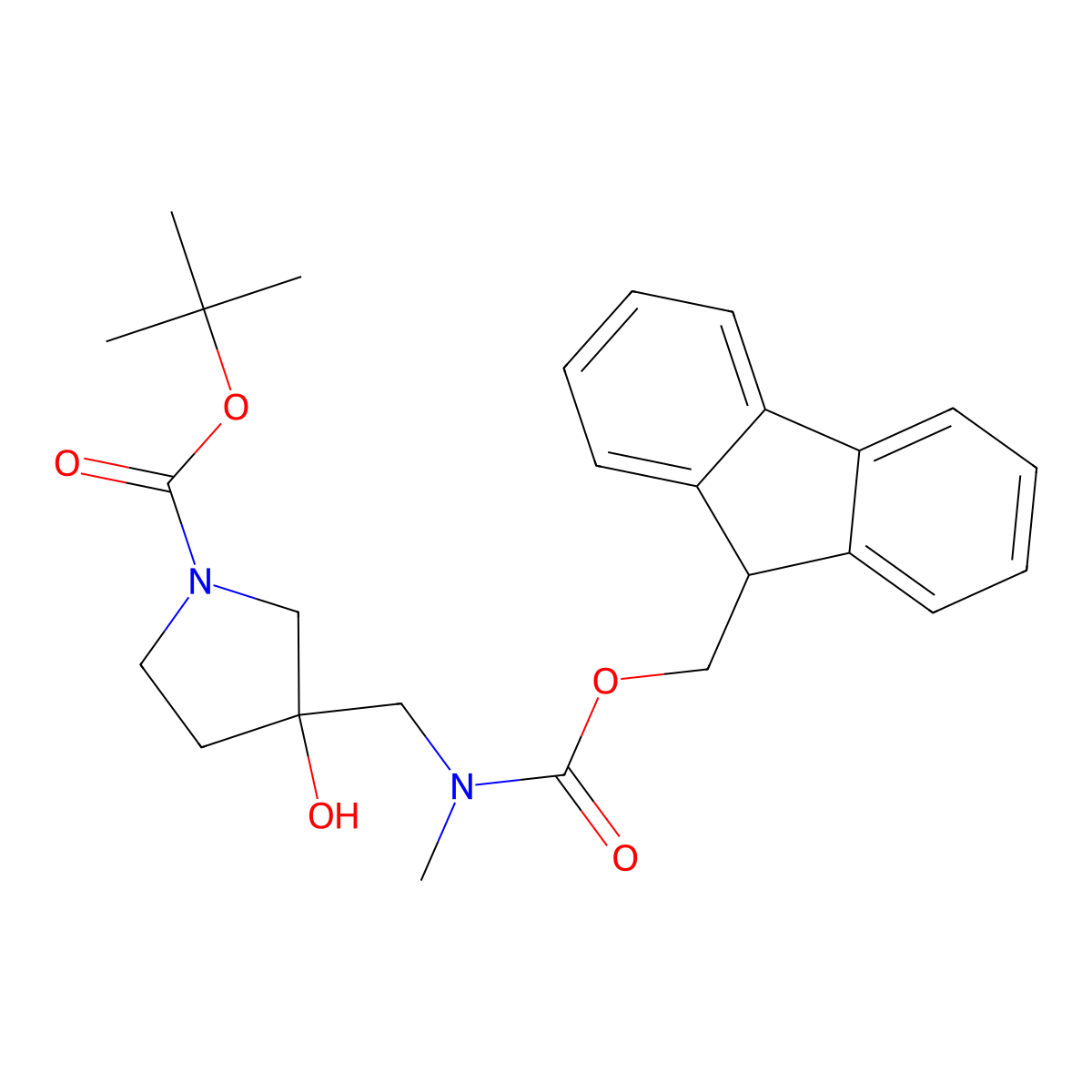 tert-butyl 3-[({[(9H-fluoren-9-yl)methoxy]carbonyl}(methyl)amino)methyl]-3-hydroxypyrrolidine-1-carboxylate molecular structure, CAS 2764009-08-5