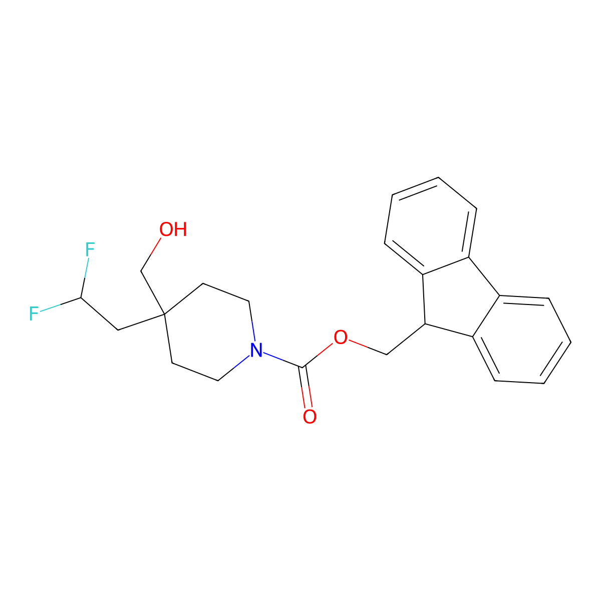 (9H-fluoren-9-yl)methyl 4-(2,2-difluoroethyl)-4-(hydroxymethyl)piperidine-1-carboxylate molecular structure, CAS 2764009-17-6