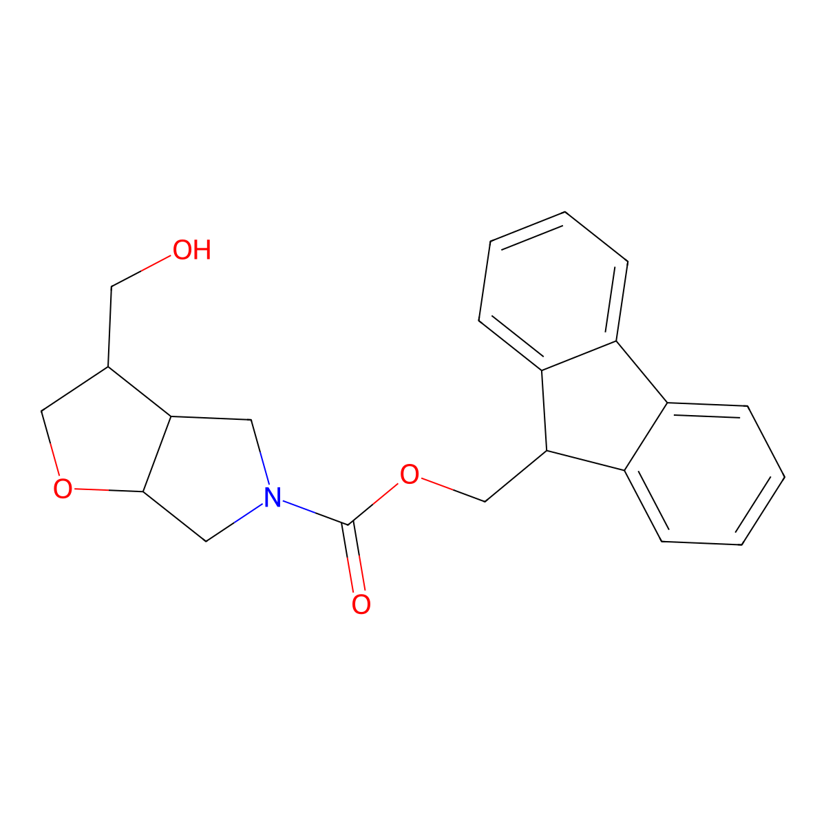 rac-(9H-fluoren-9-yl)methyl (3R,3aS,6aS)-3-(hydroxymethyl)-hexahydro-2H-furo[2,3-c]pyrrole-5-carboxylate molecular structure, CAS 2764009-32-5
