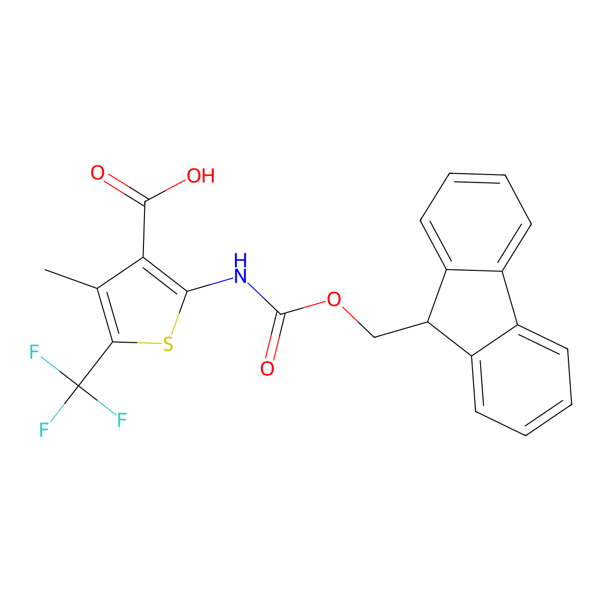 2-({[(9H-fluoren-9-yl)methoxy]carbonyl}amino)-4-methyl-5-(trifluoromethyl)thiophene-3-carboxylic acid molecular structure, CAS 2764009-48-3