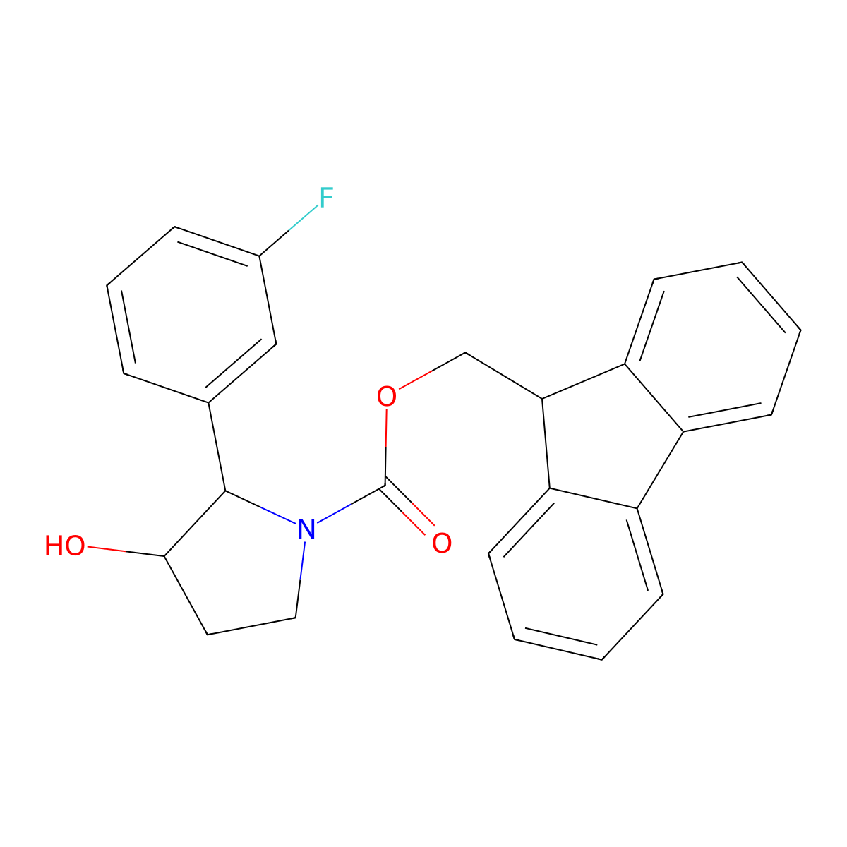 rac-(9H-fluoren-9-yl)methyl (2R,3R)-2-(3-fluorophenyl)-3-hydroxypyrrolidine-1-carboxylate molecular structure, CAS 2764009-52-9