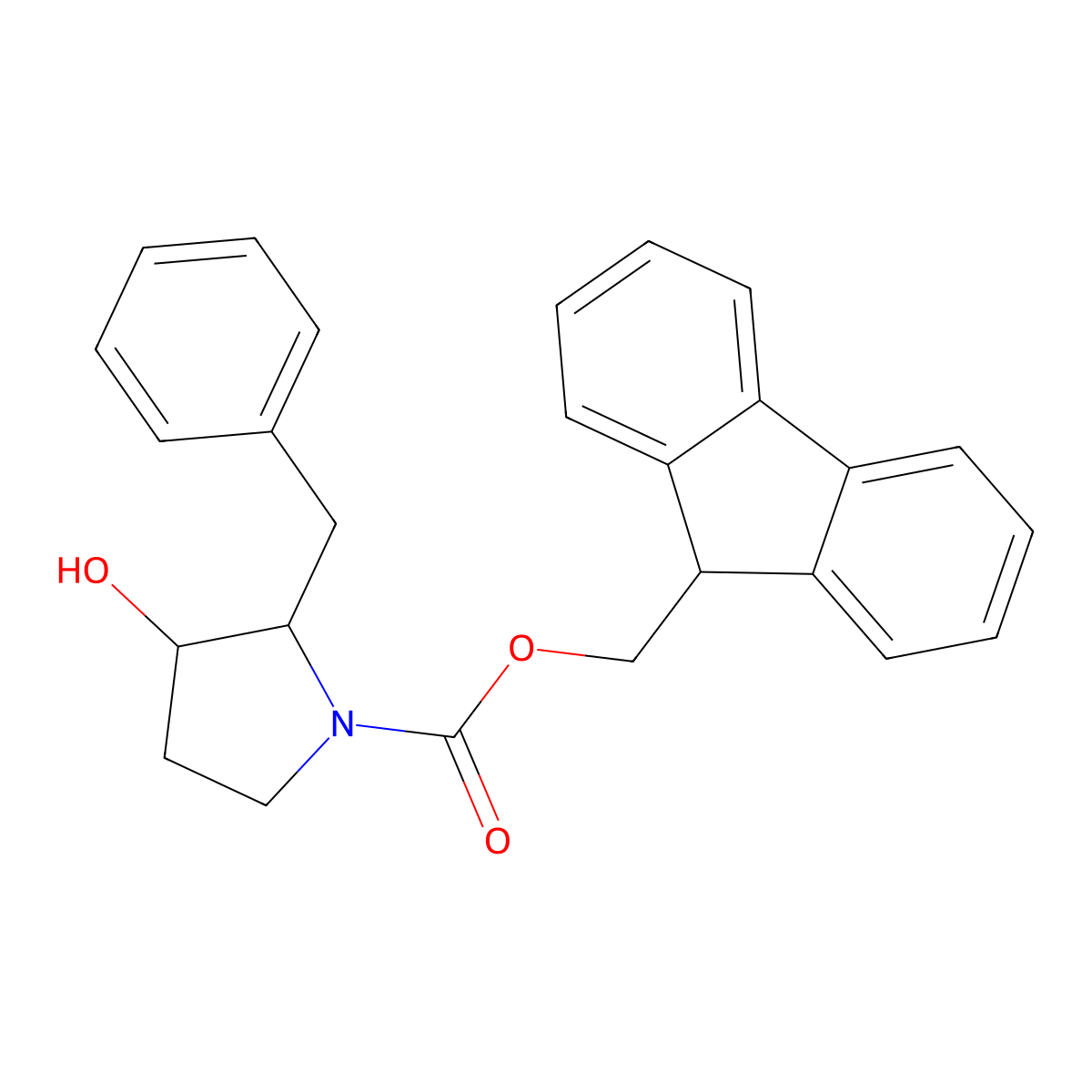 rac-(9H-fluoren-9-yl)methyl (2R,3R)-2-benzyl-3-hydroxypyrrolidine-1-carboxylate molecular structure, CAS 2764009-60-9