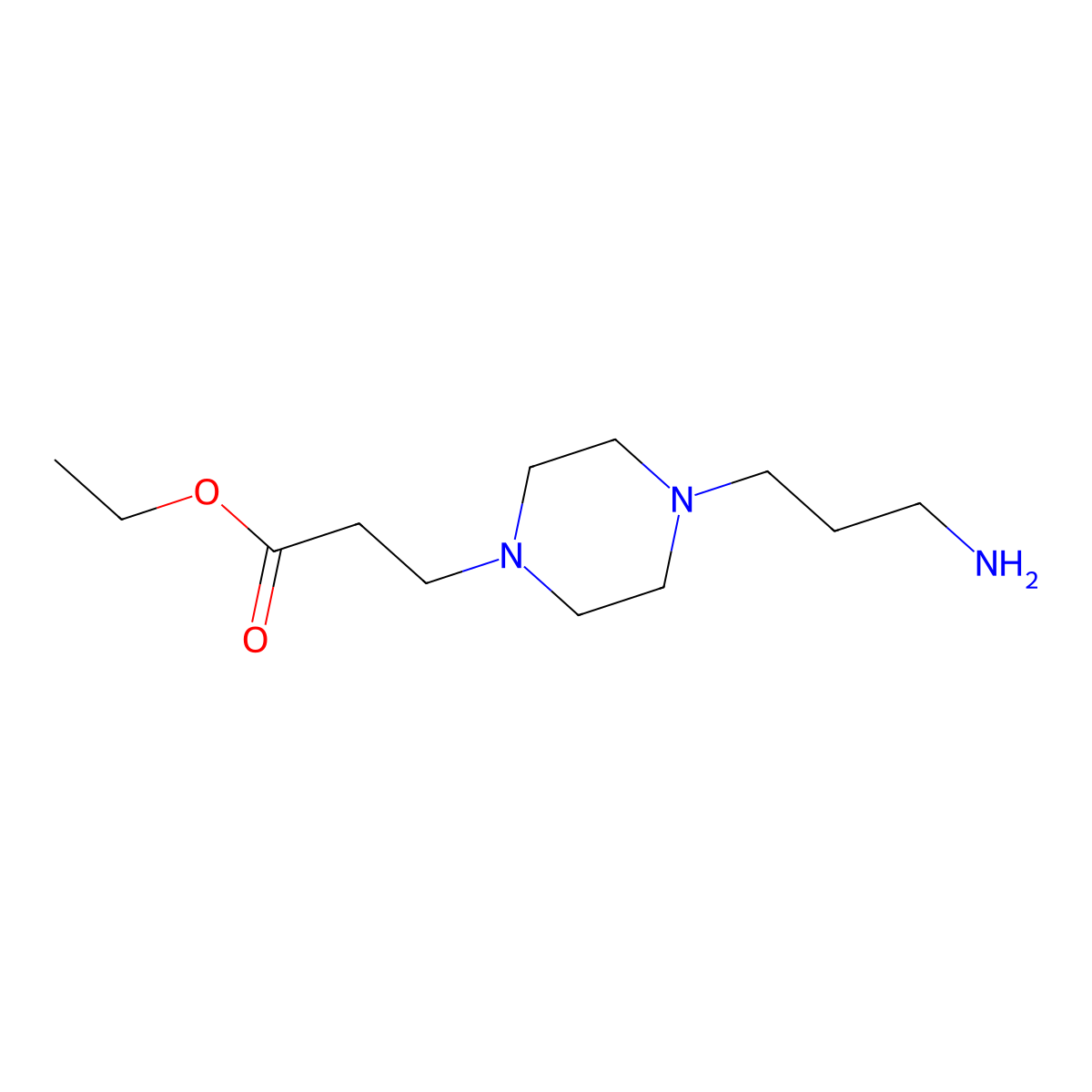 Ethyl 3-[4-(3-aminopropyl)piperazin-1-yl]propanoate molecular structure, CAS 2764009-83-6