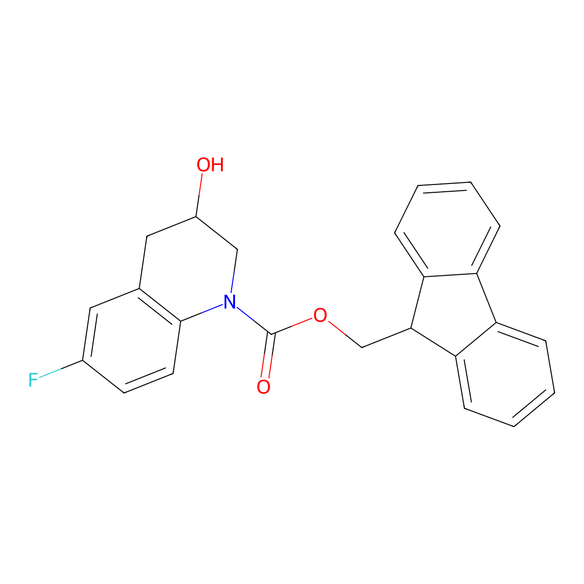 (9H-fluoren-9-yl)methyl 6-fluoro-3-hydroxy-1,2,3,4-tetrahydroquinoline-1-carboxylate molecular structure, CAS 2764009-94-9