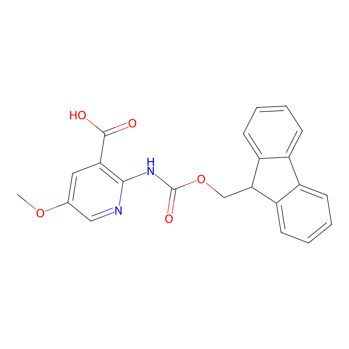 2-({[(9H-fluoren-9-yl)methoxy]carbonyl}amino)-5-methoxypyridine-3-carboxylic acid molecular structure, CAS 2764010-02-6