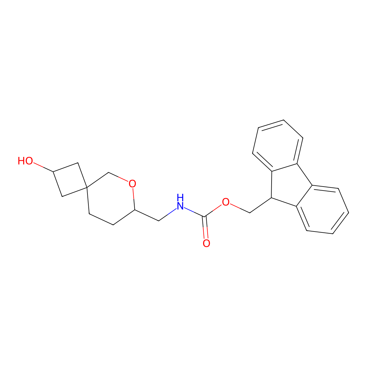 (9H-fluoren-9-yl)methyl N-({2-hydroxy-6-oxaspiro[3.5]nonan-7-yl}methyl)carbamate molecular structure, CAS 2764010-12-8
