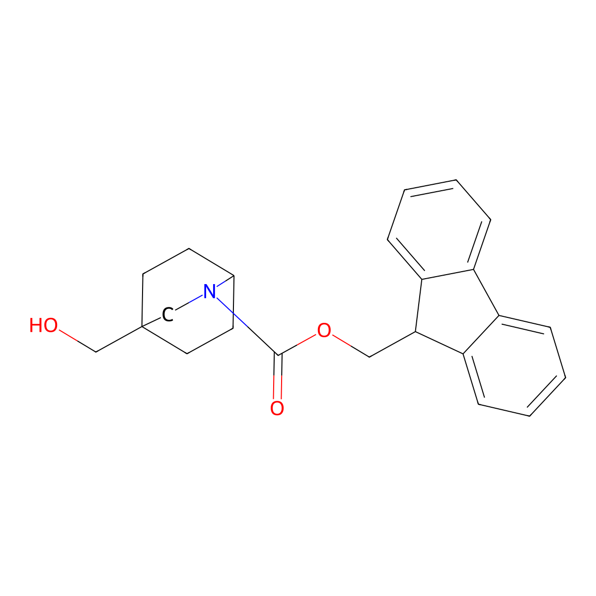 (9H-fluoren-9-yl)methyl 4-(hydroxymethyl)-2-azabicyclo[2.2.2]octane-2-carboxylate molecular structure, CAS 2764010-26-4