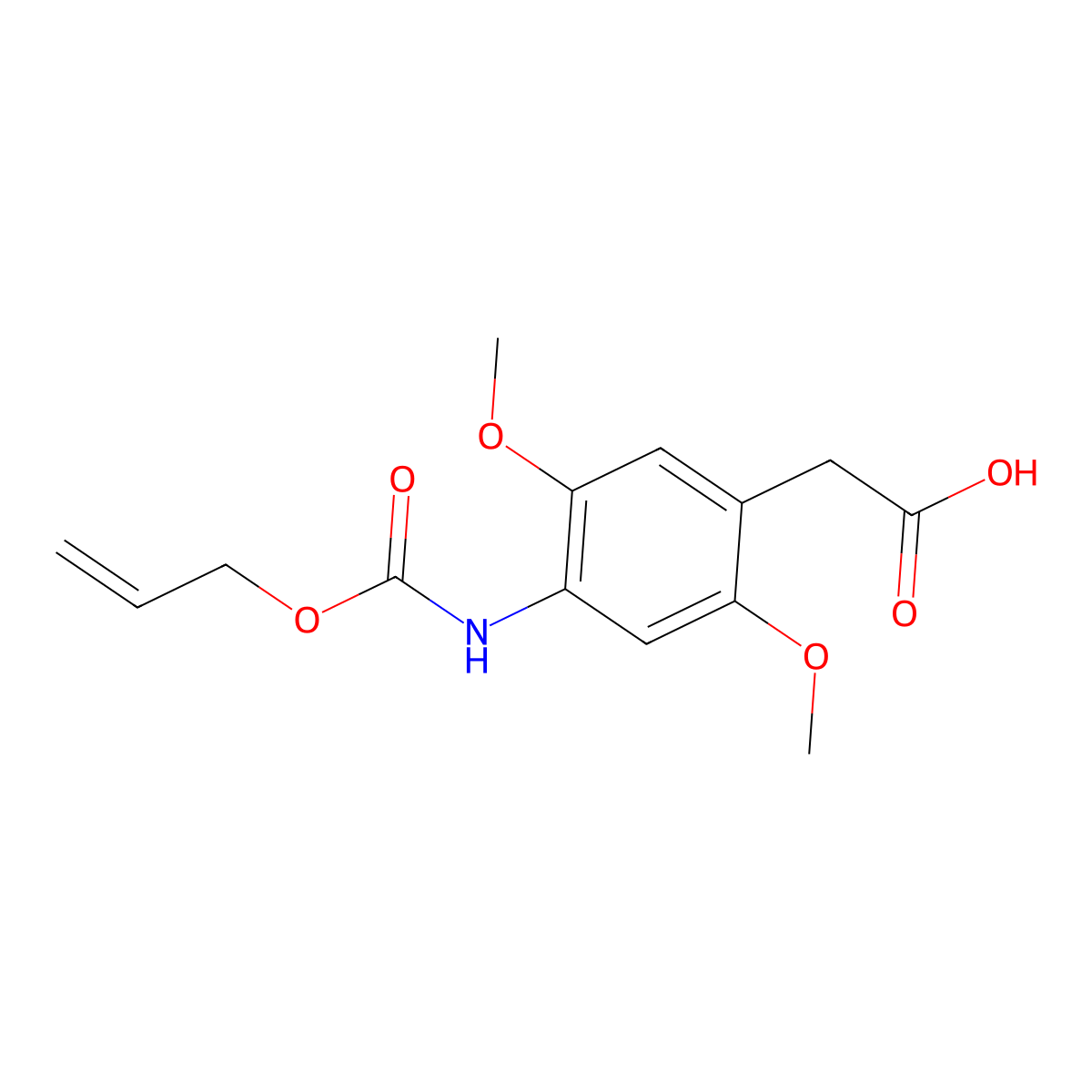 2-(2,5-Dimethoxy-4-{[(prop-2-en-1-yloxy)carbonyl]amino}phenyl)acetic acid molecular structure, CAS 2764010-28-6