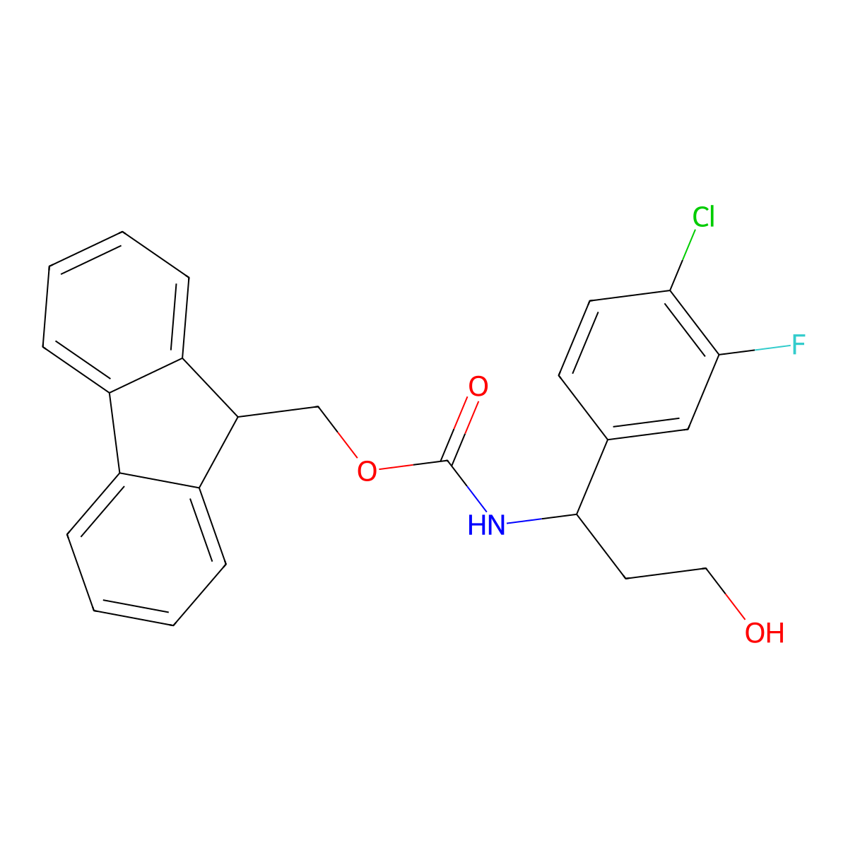 (9H-fluoren-9-yl)methyl N-[1-(4-chloro-3-fluorophenyl)-3-hydroxypropyl]carbamate molecular structure, CAS 2764010-29-7