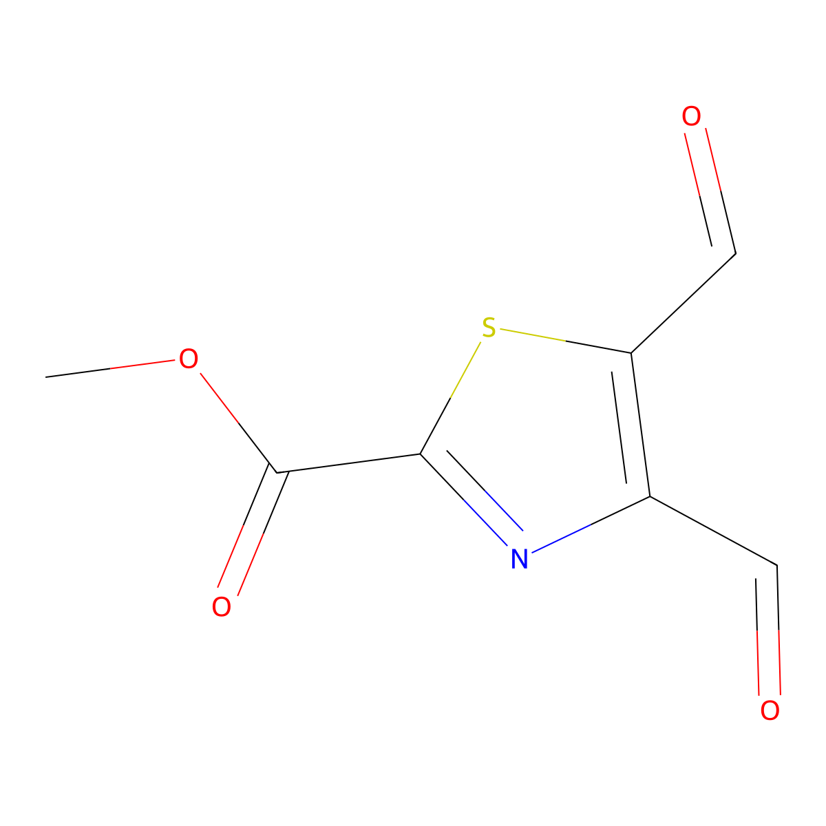 Methyl 4,5-diformyl-1,3-thiazole-2-carboxylate molecular structure, CAS 2764010-39-9