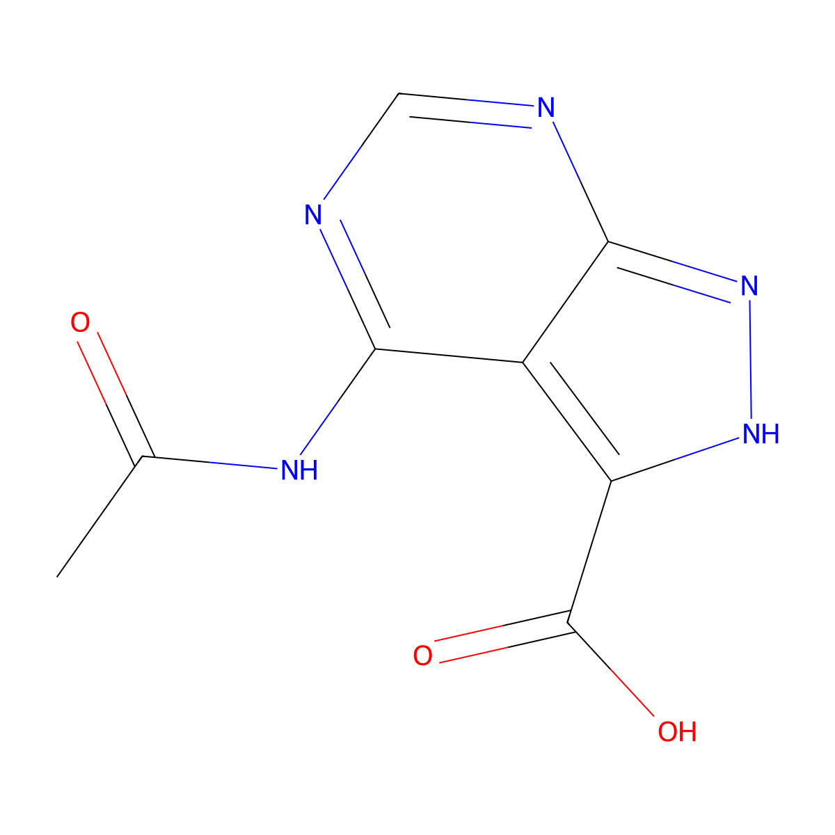 4-acetamido-1H-pyrazolo[3,4-d]pyrimidine-3-carboxylic acid molecular structure, CAS 2764010-55-9