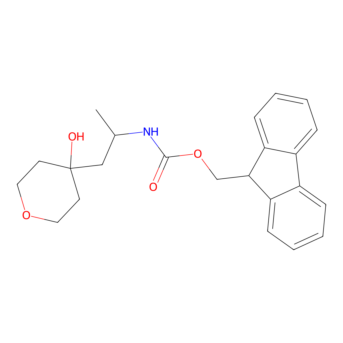 (9H-fluoren-9-yl)methyl N-[1-(4-hydroxyoxan-4-yl)propan-2-yl]carbamate molecular structure, CAS 2764010-56-0