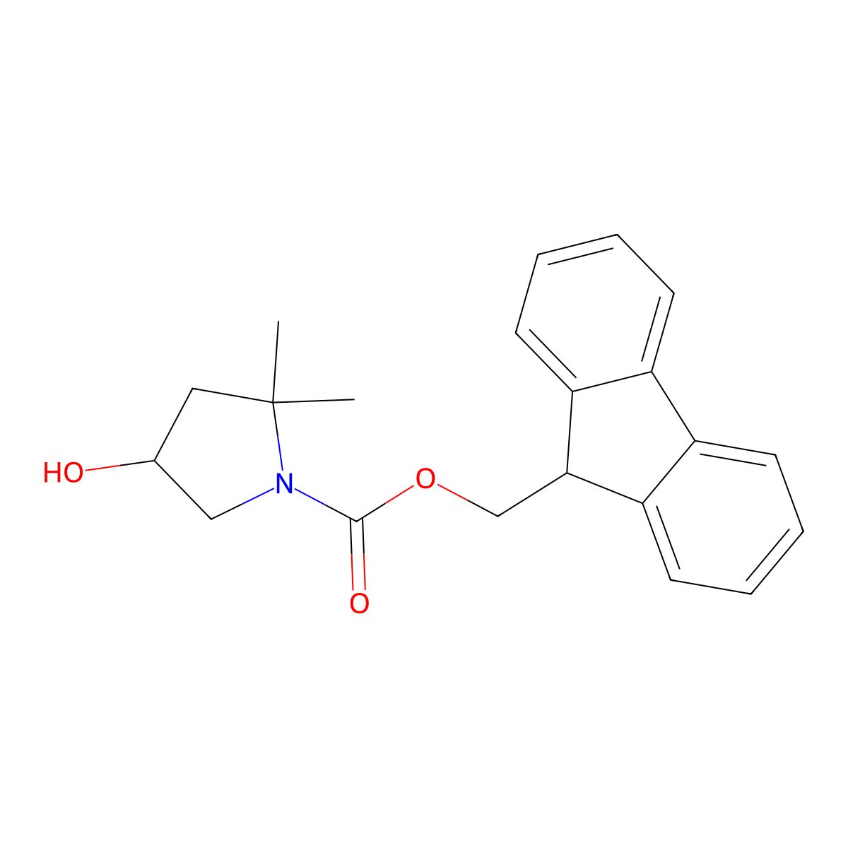 (9H-fluoren-9-yl)methyl 4-hydroxy-2,2-dimethylpyrrolidine-1-carboxylate molecular structure, CAS 2764010-83-3