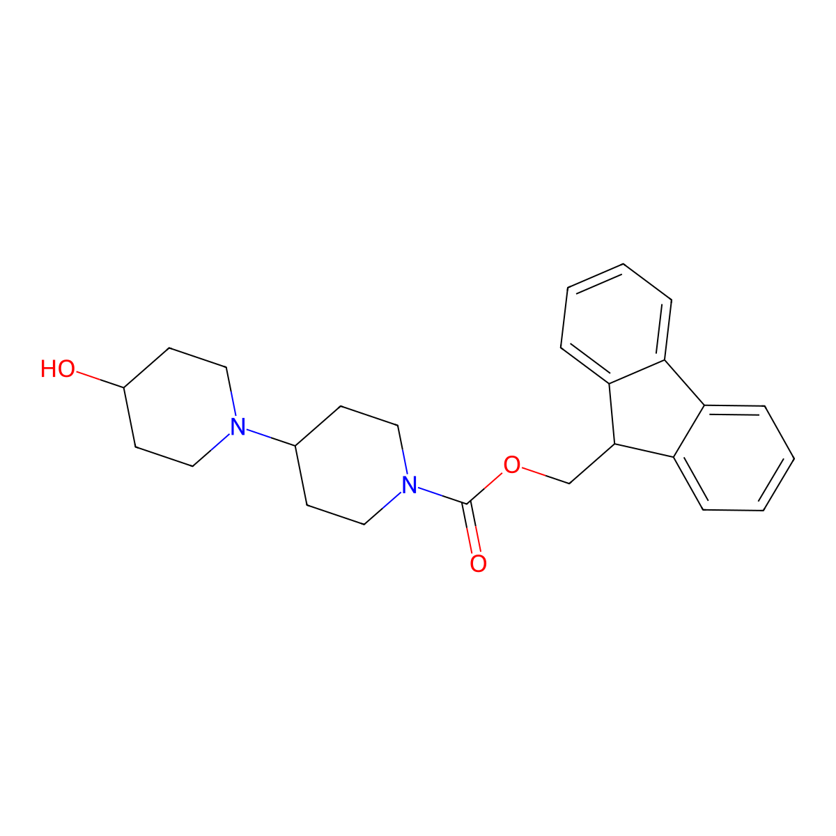 (9H-fluoren-9-yl)methyl 4-hydroxy-[1,4'-bipiperidine]-1'-carboxylate molecular structure, CAS 2764010-85-5