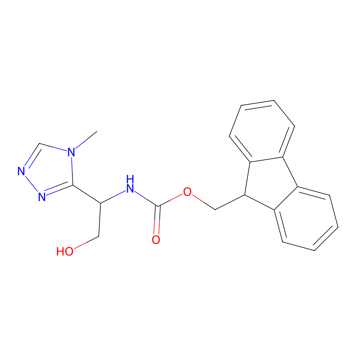 (9H-fluoren-9-yl)methyl N-[2-hydroxy-1-(4-methyl-4H-1,2,4-triazol-3-yl)ethyl]carbamate molecular structure, CAS 2764010-89-9