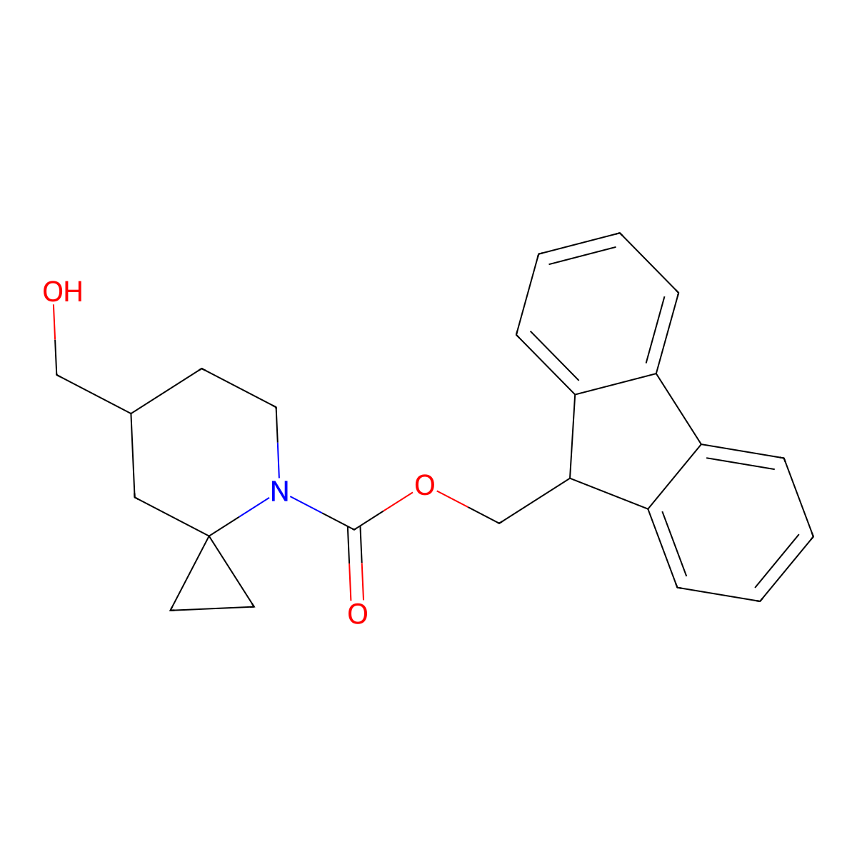 (9H-fluoren-9-yl)methyl 7-(hydroxymethyl)-4-azaspiro[2.5]octane-4-carboxylate molecular structure, CAS 2764010-93-5