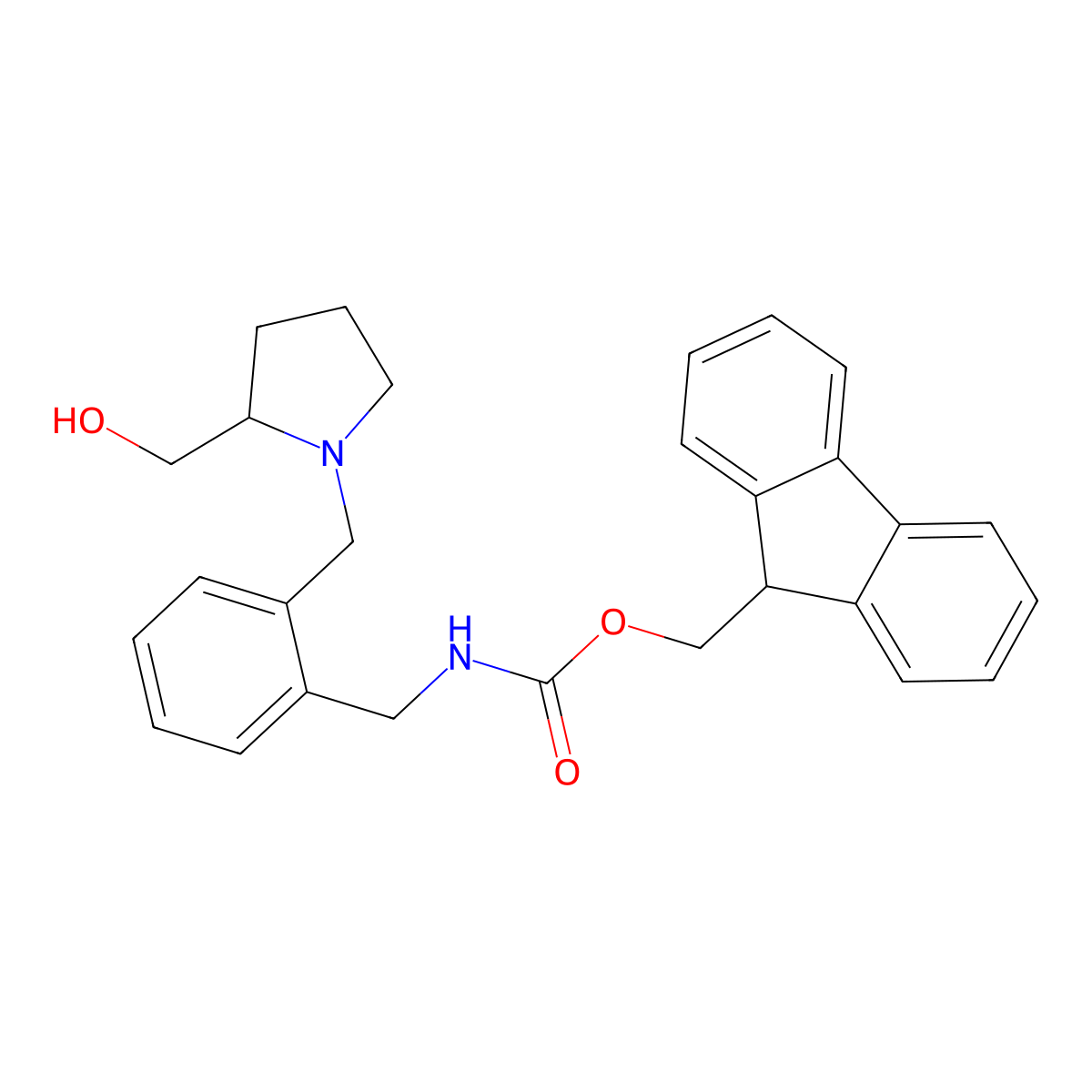 (9H-fluoren-9-yl)methyl N-[(2-{[2-(hydroxymethyl)pyrrolidin-1-yl]methyl}phenyl)methyl]carbamate molecular structure, CAS 2764010-94-6