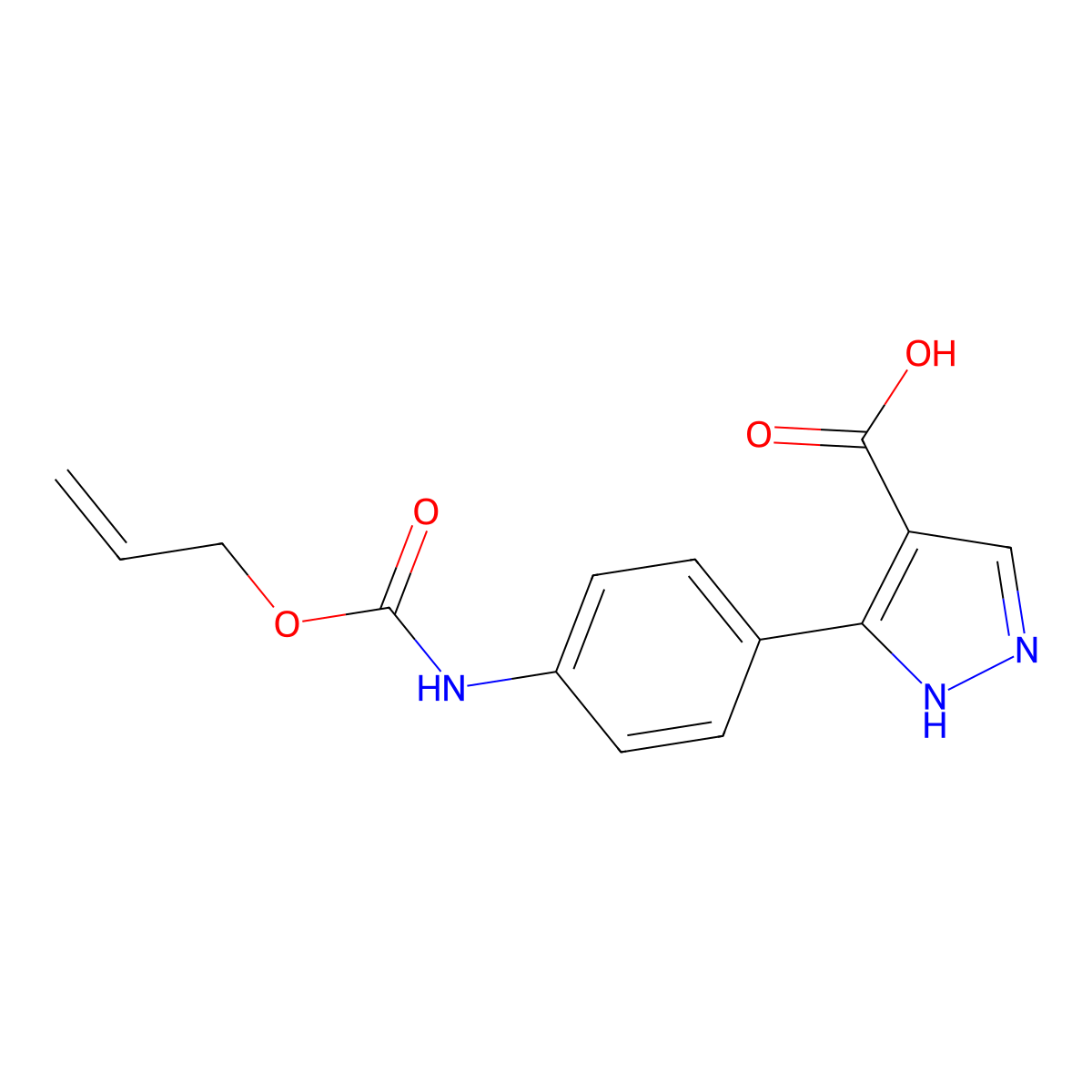 3-(4-{[(prop-2-en-1-yloxy)carbonyl]amino}phenyl)-1H-pyrazole-4-carboxylic acid molecular structure, CAS 2764011-03-0
