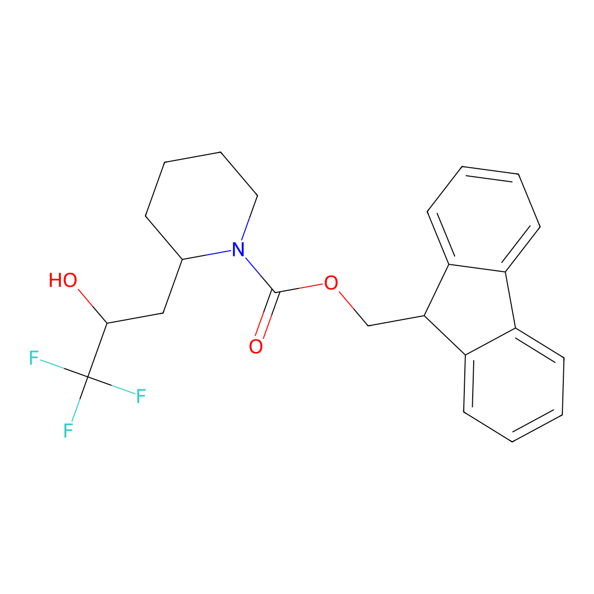 (9H-fluoren-9-yl)methyl 2-(3,3,3-trifluoro-2-hydroxypropyl)piperidine-1-carboxylate molecular structure, CAS 2764011-04-1