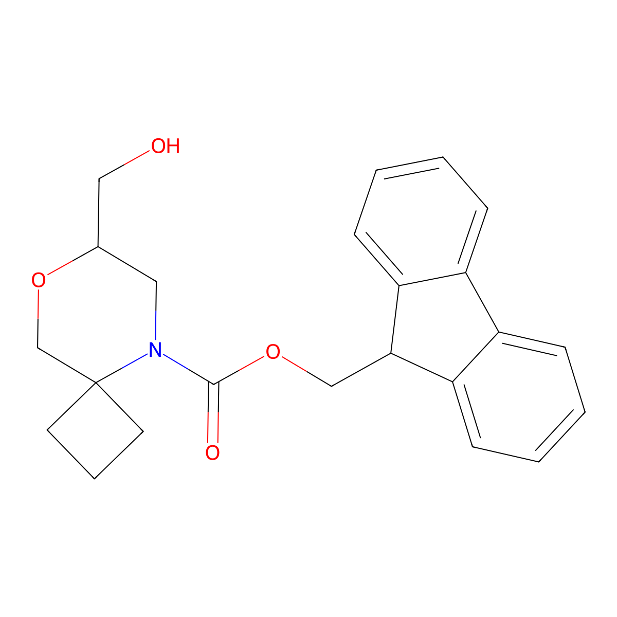 (9H-fluoren-9-yl)methyl 7-(hydroxymethyl)-8-oxa-5-azaspiro[3.5]nonane-5-carboxylate molecular structure, CAS 2764011-06-3