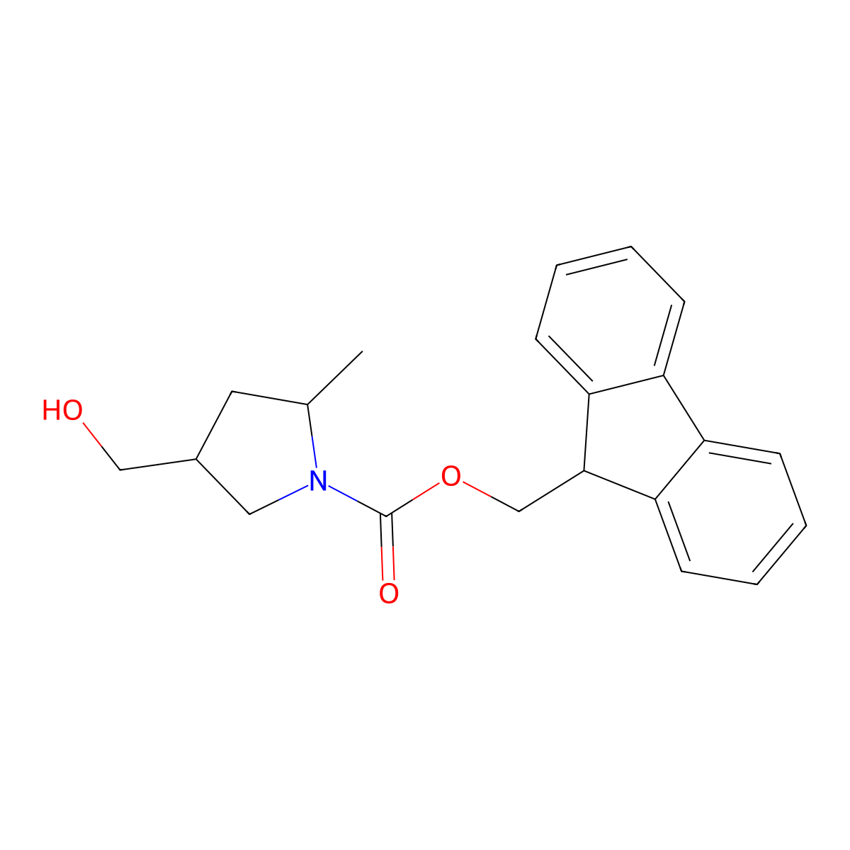 (9H-fluoren-9-yl)methyl 4-(hydroxymethyl)-2-methylpyrrolidine-1-carboxylate molecular structure, CAS 2764011-17-6