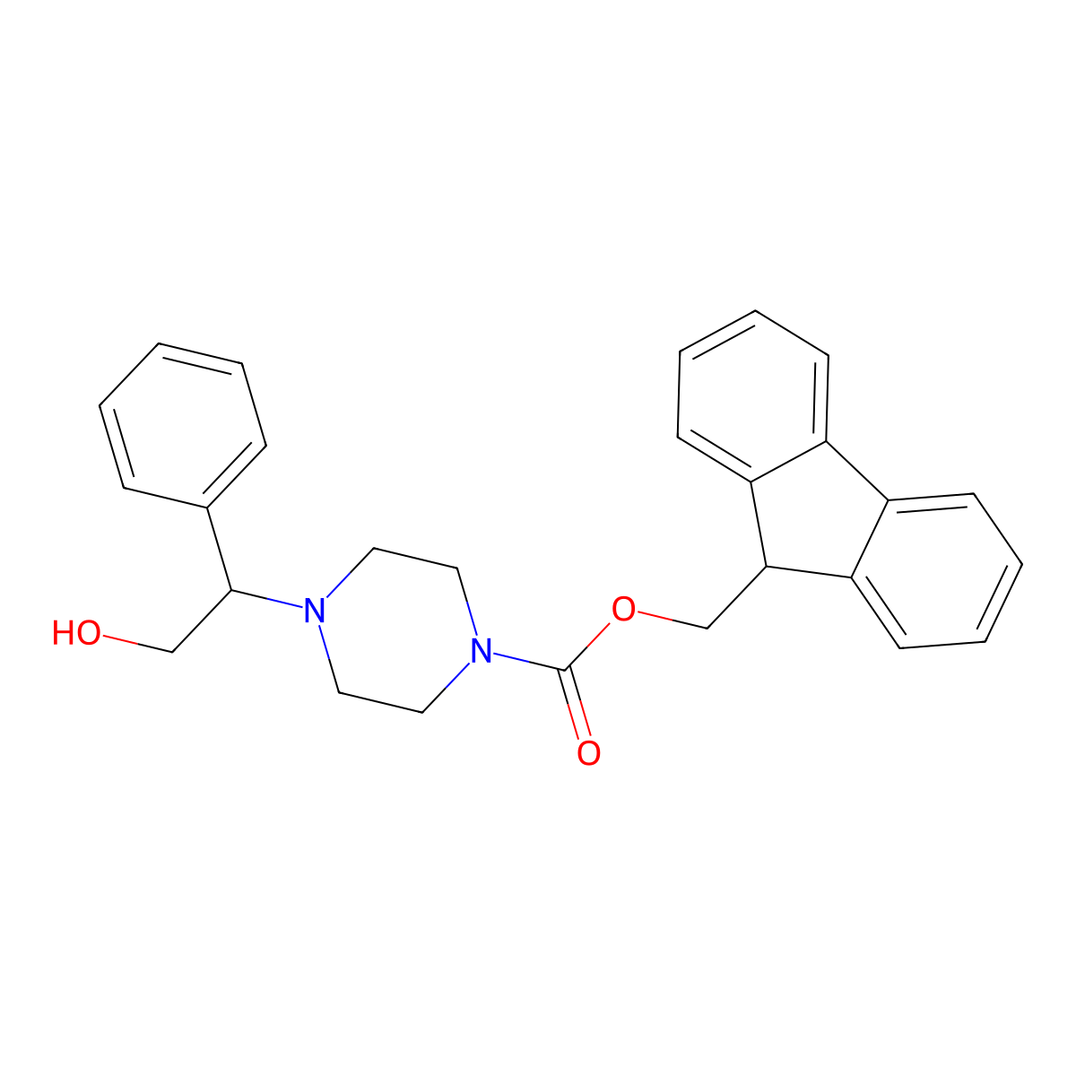 (9H-fluoren-9-yl)methyl 4-(2-hydroxy-1-phenylethyl)piperazine-1-carboxylate molecular structure, CAS 2764011-18-7