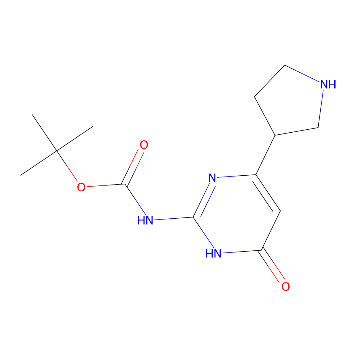 tert-butyl N-[4-hydroxy-6-(pyrrolidin-3-yl)pyrimidin-2-yl]carbamate molecular structure, CAS 2764011-20-1