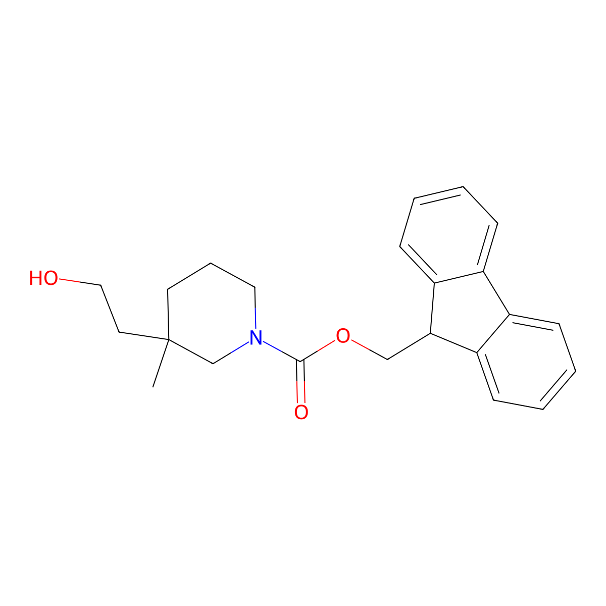 (9H-fluoren-9-yl)methyl 3-(2-hydroxyethyl)-3-methylpiperidine-1-carboxylate molecular structure, CAS 2764011-26-7
