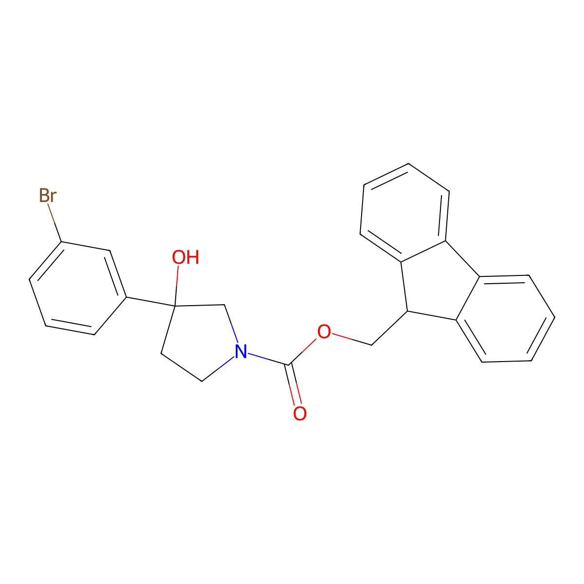 (9H-fluoren-9-yl)methyl 3-(3-bromophenyl)-3-hydroxypyrrolidine-1-carboxylate molecular structure, CAS 2764011-30-3