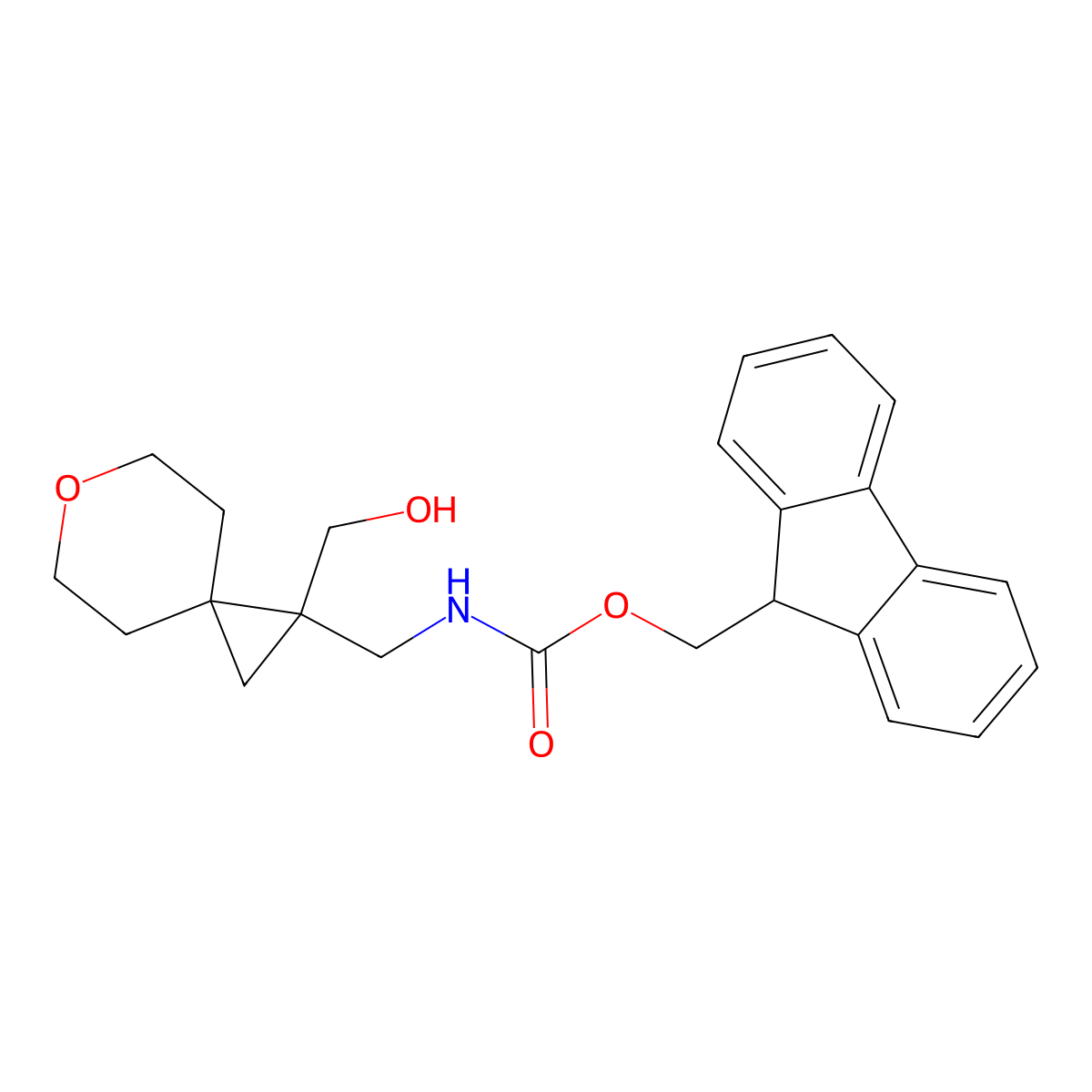 (9H-fluoren-9-yl)methyl N-{[1-(hydroxymethyl)-6-oxaspiro[2.5]octan-1-yl]methyl}carbamate molecular structure, CAS 2764011-36-9