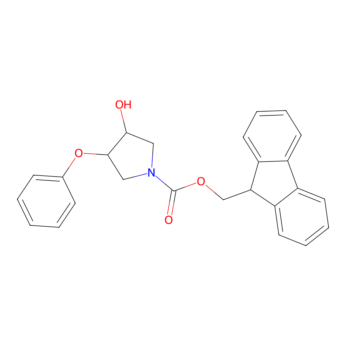 rac-(9H-fluoren-9-yl)methyl (3R,4R)-3-hydroxy-4-phenoxypyrrolidine-1-carboxylate molecular structure, CAS 2764011-37-0