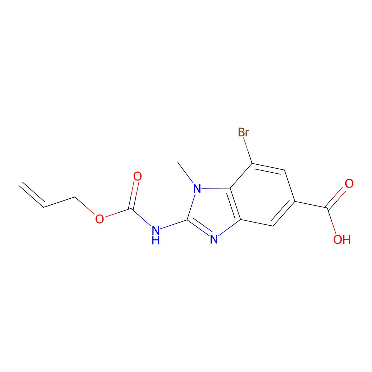 7-bromo-1-methyl-2-{[(prop-2-en-1-yloxy)carbonyl]amino}-1H-1,3-benzodiazole-5-carboxylic acid molecular structure, CAS 2764011-38-1