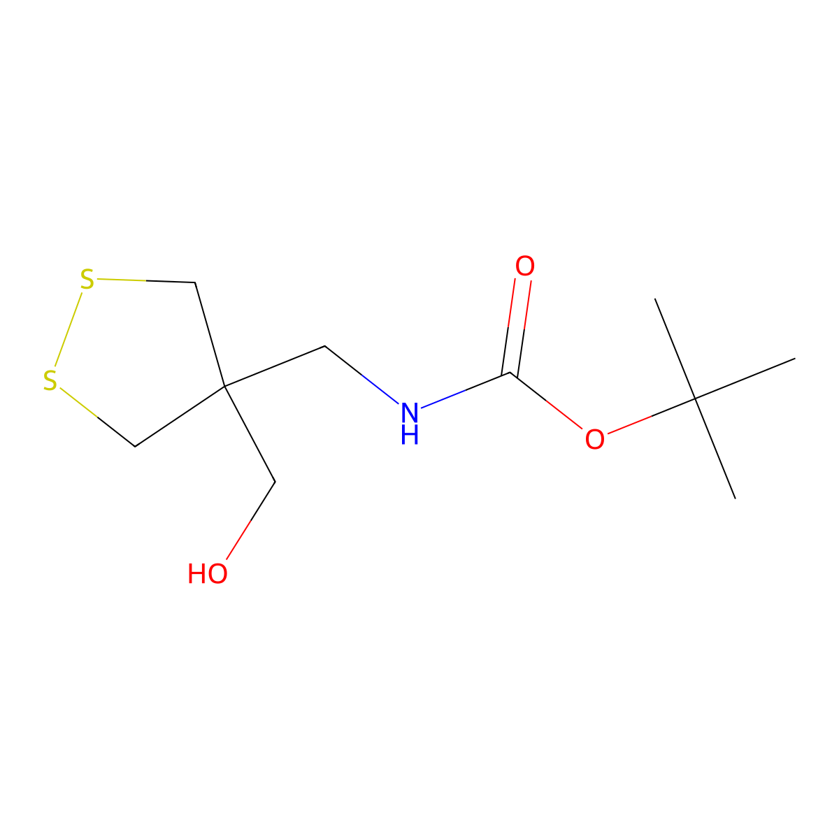 tert-butyl N-{[4-(hydroxymethyl)-1,2-dithiolan-4-yl]methyl}carbamate molecular structure, CAS 2764011-41-6