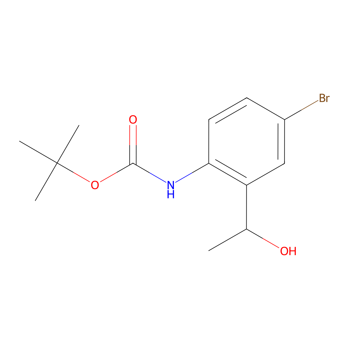 tert-butyl N-[4-bromo-2-(1-hydroxyethyl)phenyl]carbamate molecular structure, CAS 2764011-44-9