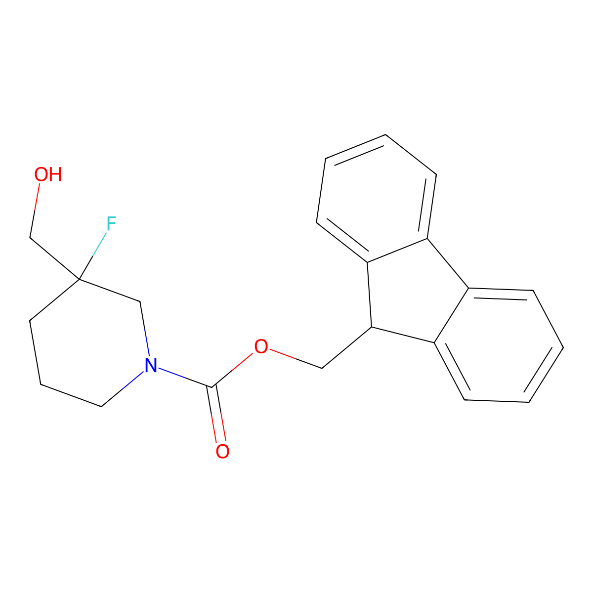 (9H-fluoren-9-yl)methyl 3-fluoro-3-(hydroxymethyl)piperidine-1-carboxylate molecular structure, CAS 2764011-47-2