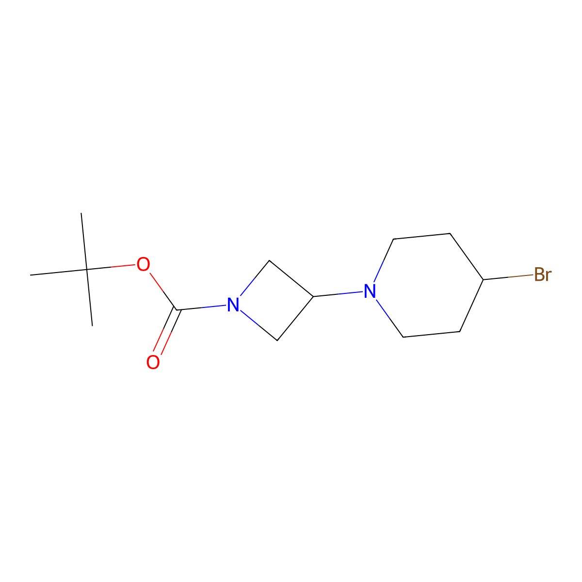 Tert-butyl 3-(4-bromopiperidin-1-yl)azetidine-1-carboxylate molecular structure, CAS 2764011-48-3
