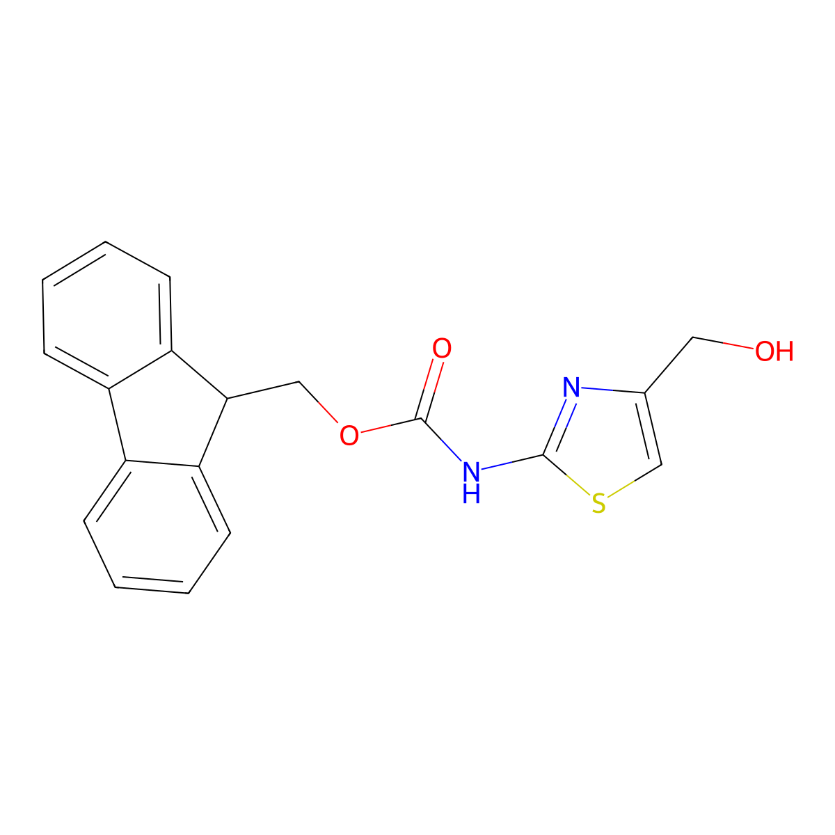 (9H-fluoren-9-yl)methyl N-[4-(hydroxymethyl)-1,3-thiazol-2-yl]carbamate molecular structure, CAS 2764011-69-8