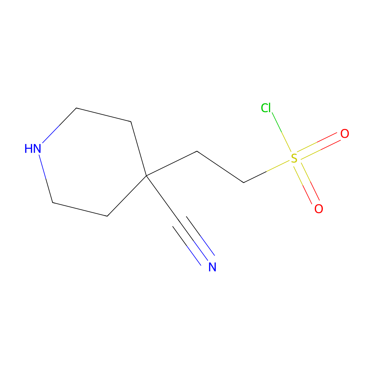 2-(4-Cyanopiperidin-4-yl)ethane-1-sulfonyl chloride molecular structure, CAS 2764011-76-7